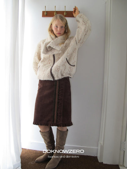 DKZ OFFICIAL Coffee Suede Lace Patchwork Dimensional H Line Women&