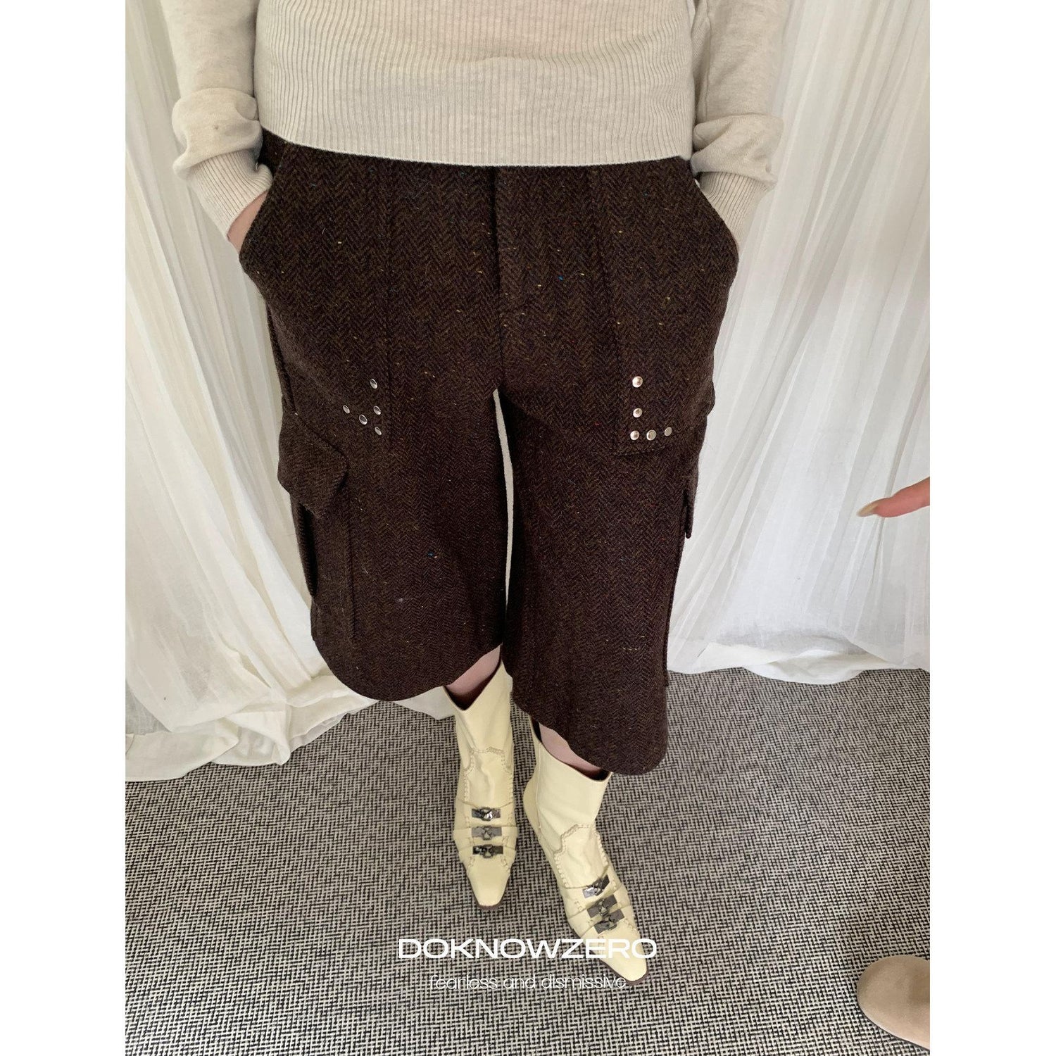 DKZ OFFICIAL Coffee Vintage Studded Workwear Women&