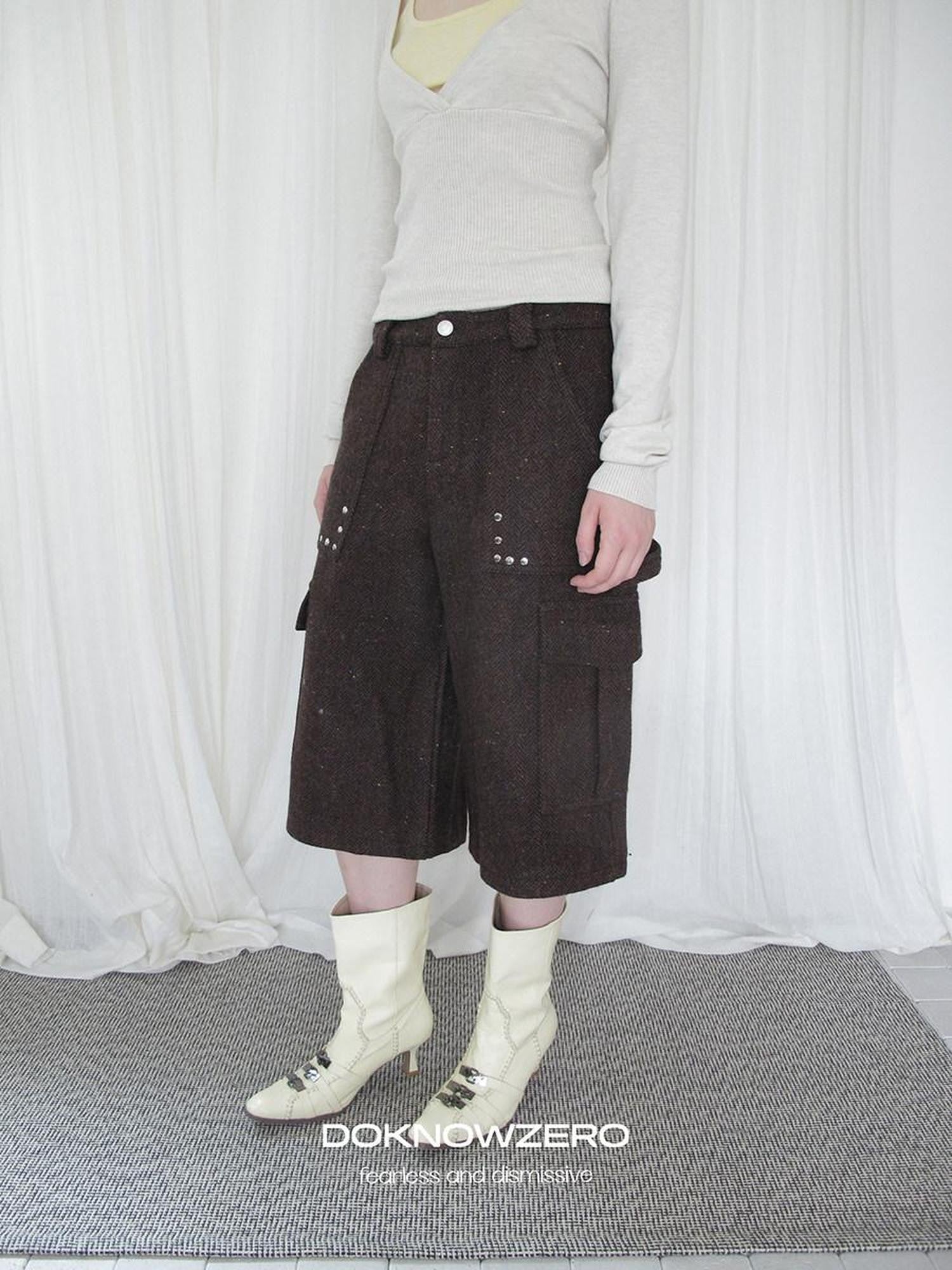 DKZ OFFICIAL Coffee Vintage Studded Workwear Women&