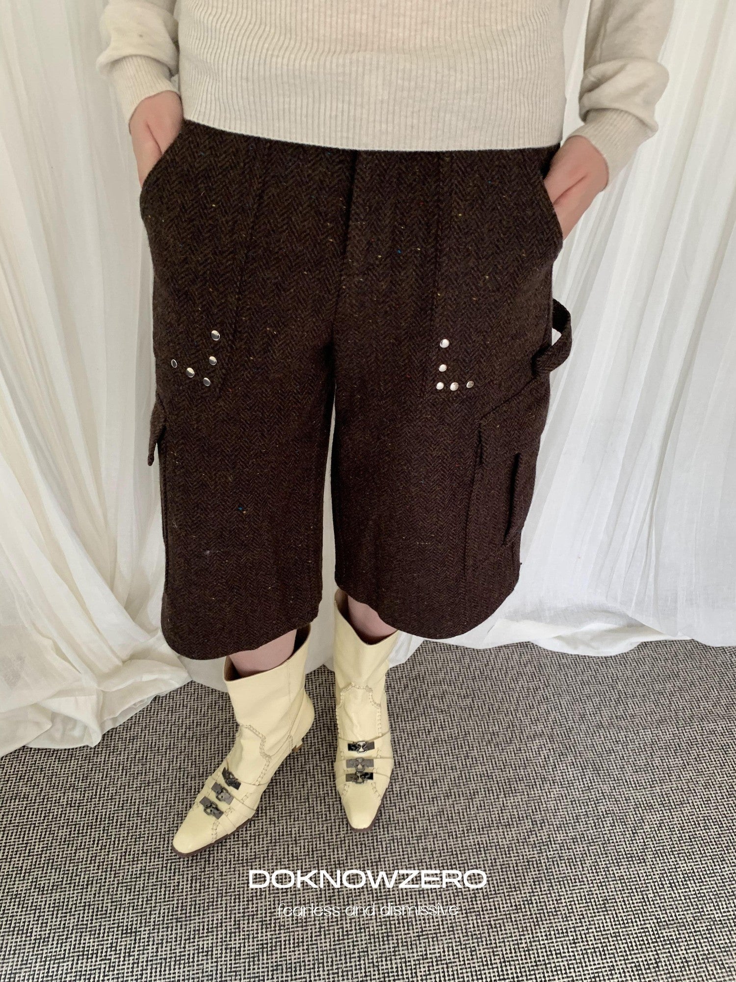 DKZ OFFICIAL Coffee Vintage Studded Workwear Women&