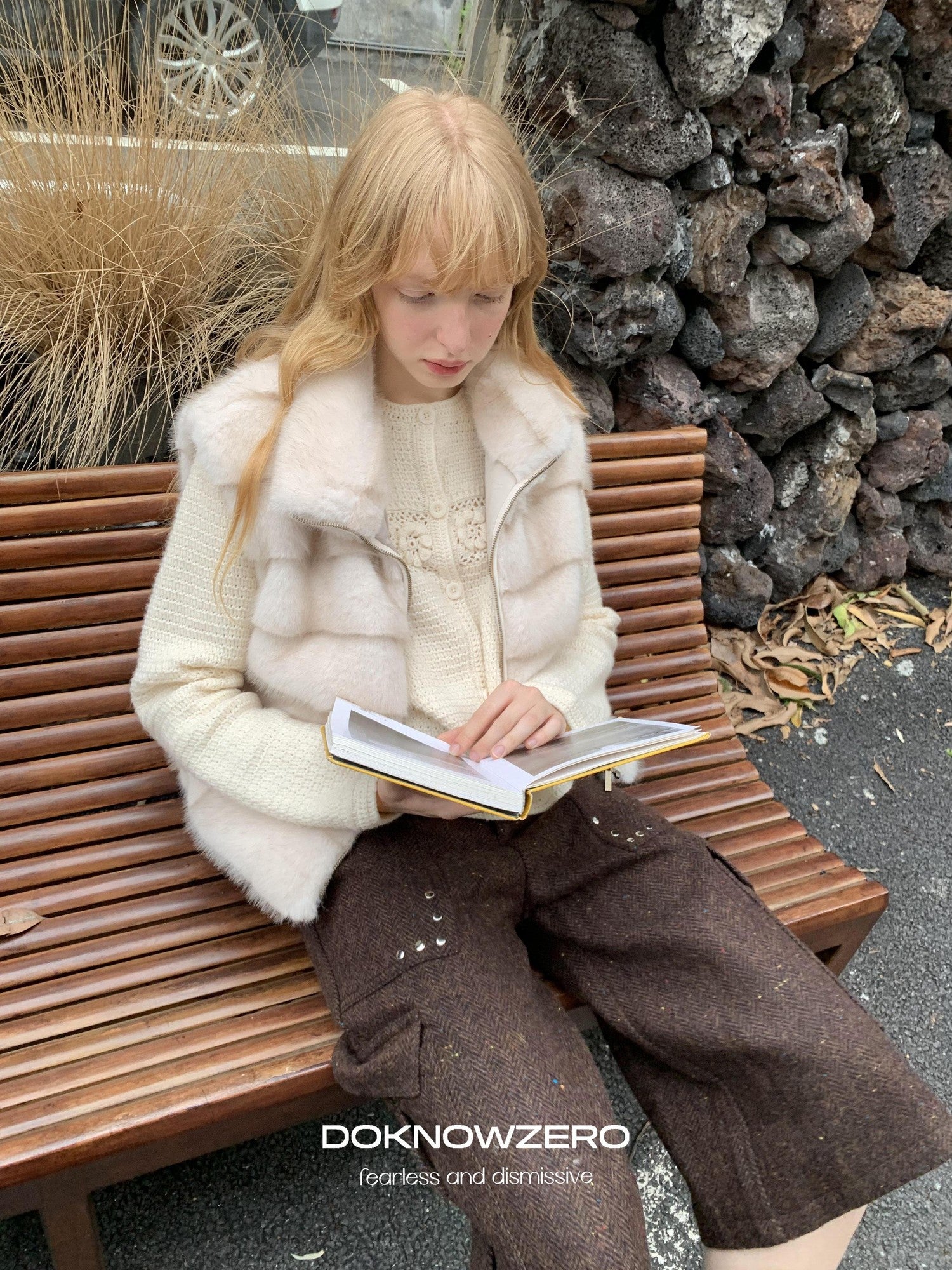 DKZ OFFICIAL Coffee Vintage Studded Workwear Women&
