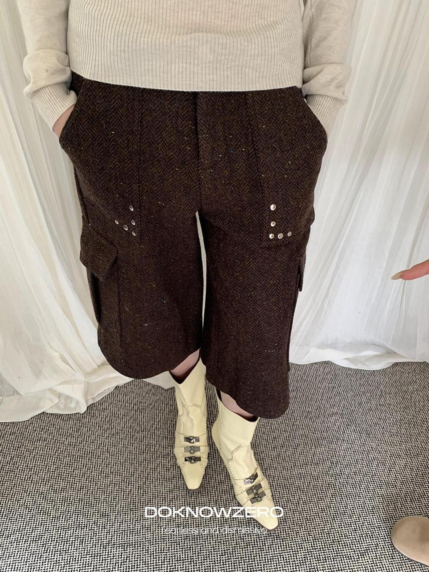 DKZ OFFICIAL Coffee Vintage Studded Workwear Women&