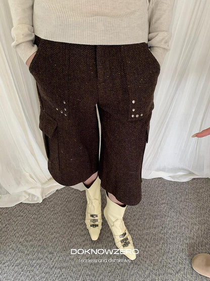 DKZ OFFICIAL Coffee Vintage Studded Workwear Women&