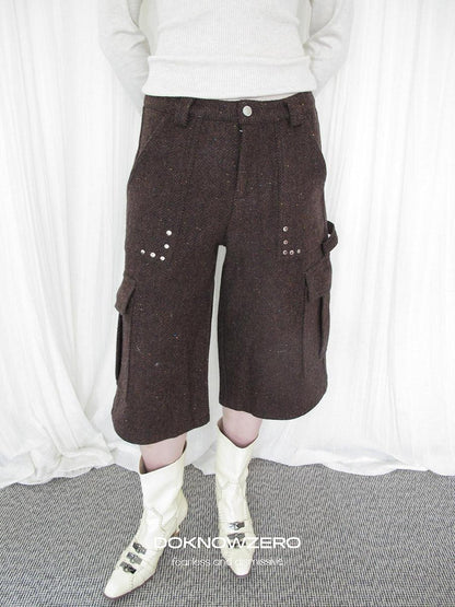DKZ OFFICIAL Coffee Vintage Studded Workwear Women&