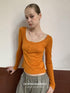 DKZ OFFICIAL Color Block Patchwork Fake Two Piece U Neck Women&