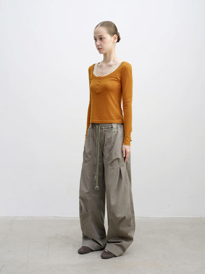DKZ OFFICIAL Color Block Patchwork Fake Two Piece U Neck Women&