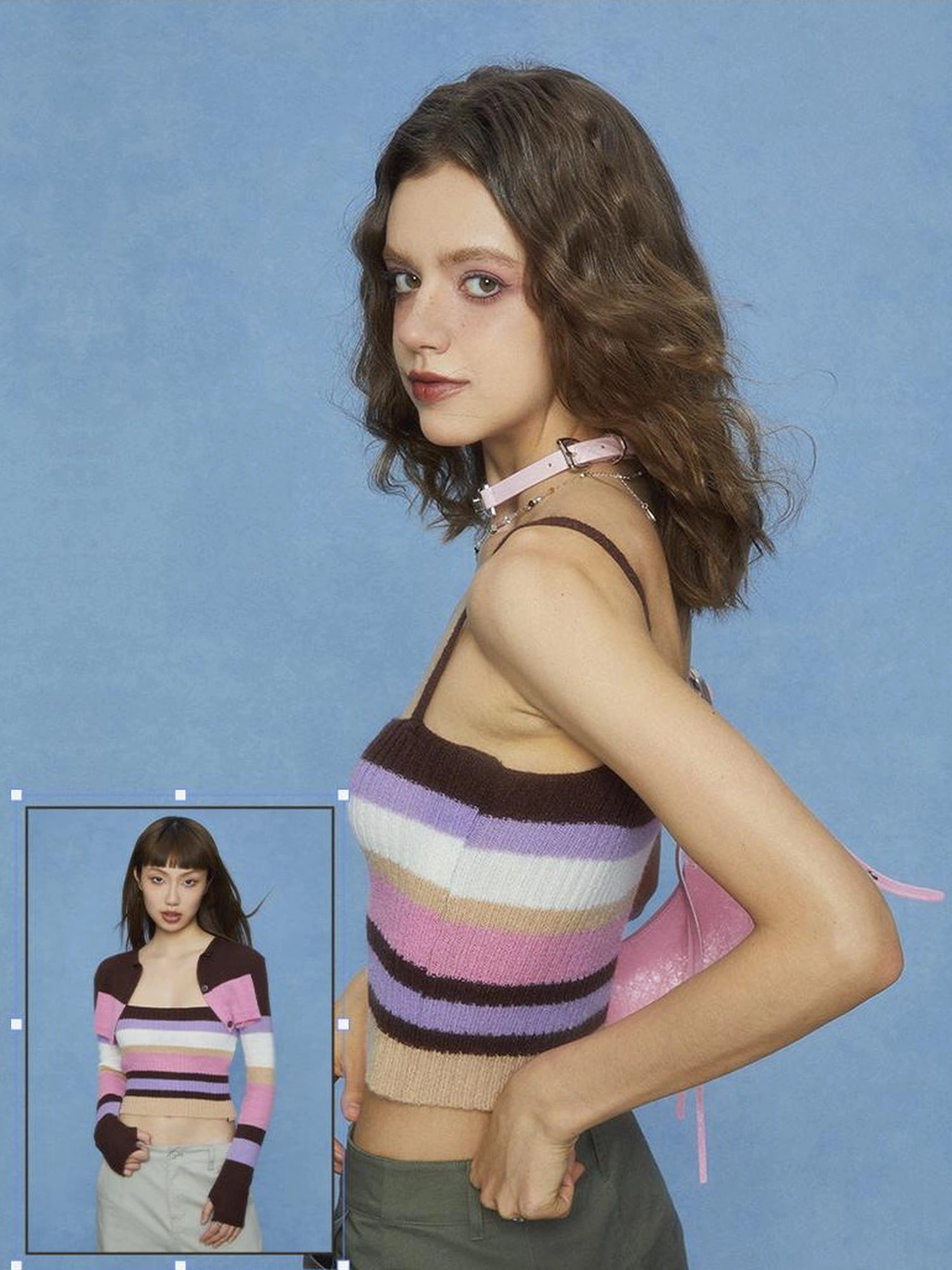 DKZ OFFICIAL Color Stripe Knit Vest With Draped Cardigan Set