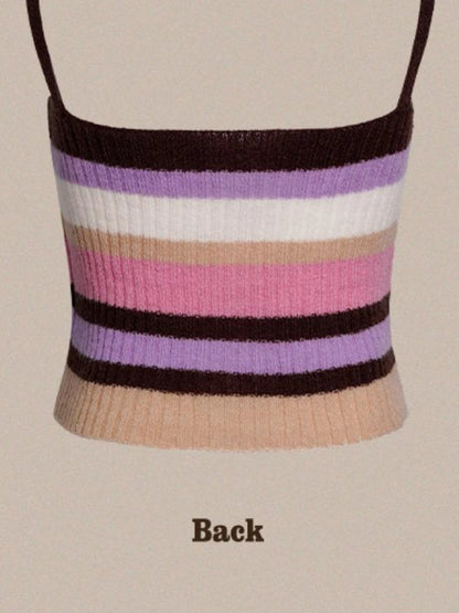 DKZ OFFICIAL Color Stripe Knit Vest With Draped Cardigan Set
