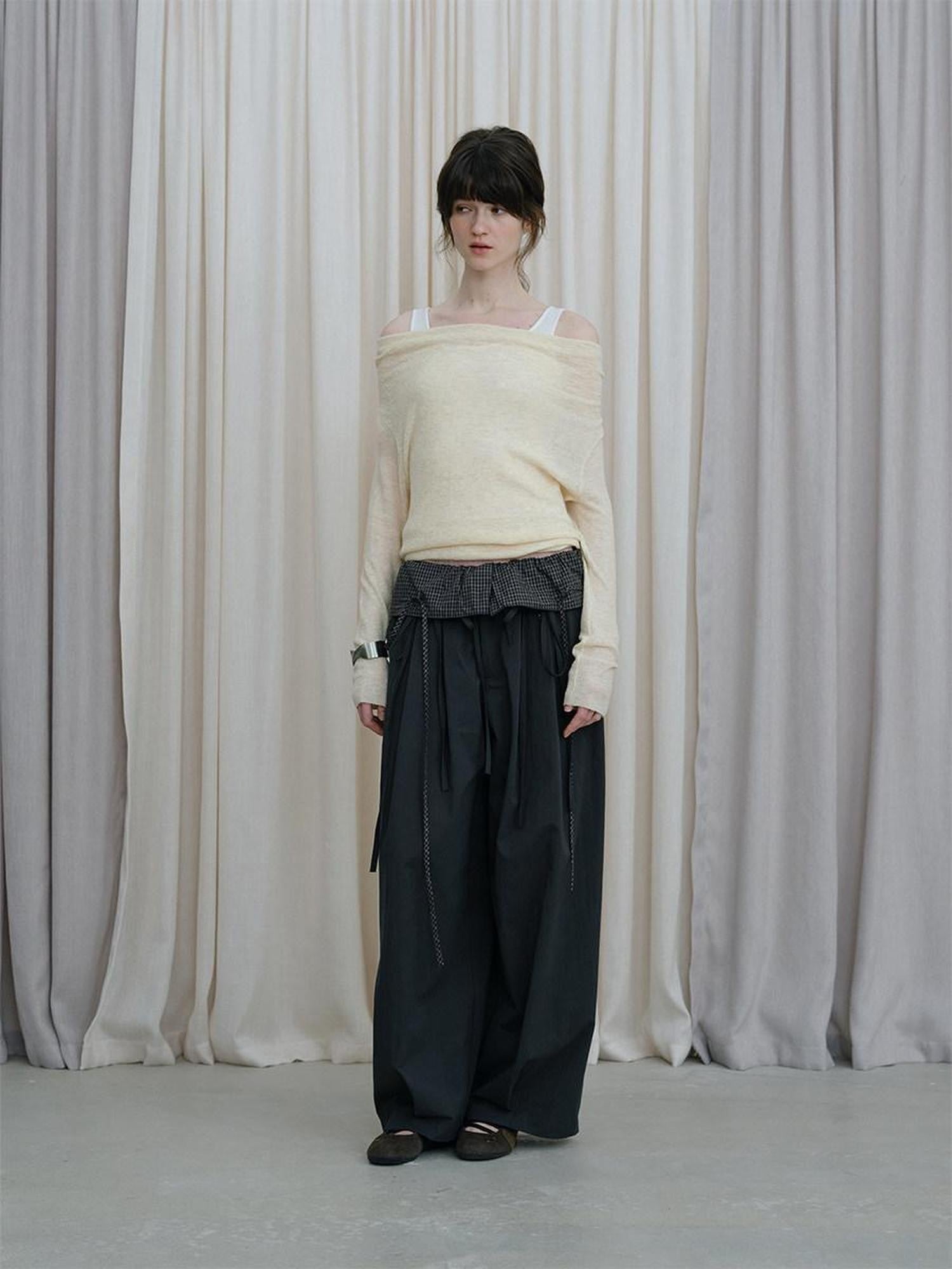 DKZ OFFICIAL Colorblock Faux Layered Drape Neck Women&