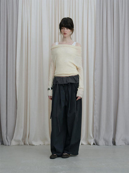 DKZ OFFICIAL Colorblock Faux Layered Drape Neck Women&