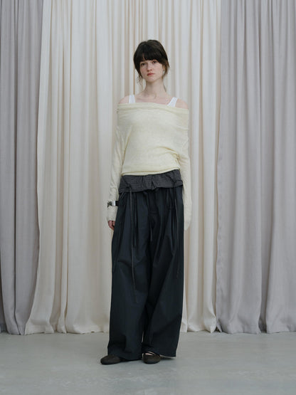 DKZ OFFICIAL Colorblock Faux Layered Drape Neck Women&