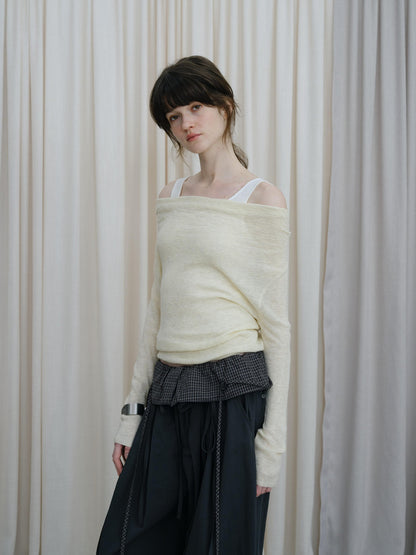DKZ OFFICIAL Colorblock Faux Layered Drape Neck Women&