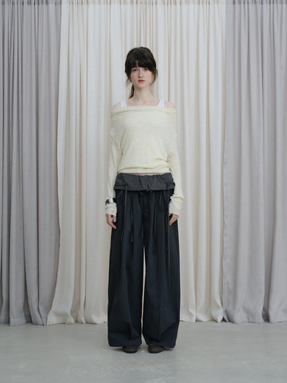 DKZ OFFICIAL Colorblock Faux Layered Drape Neck Women&