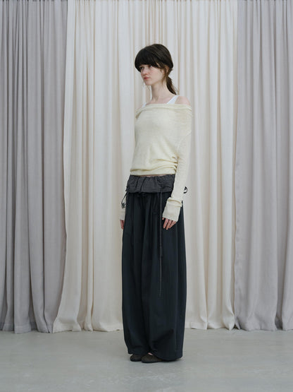 DKZ OFFICIAL Colorblock Faux Layered Drape Neck Women&