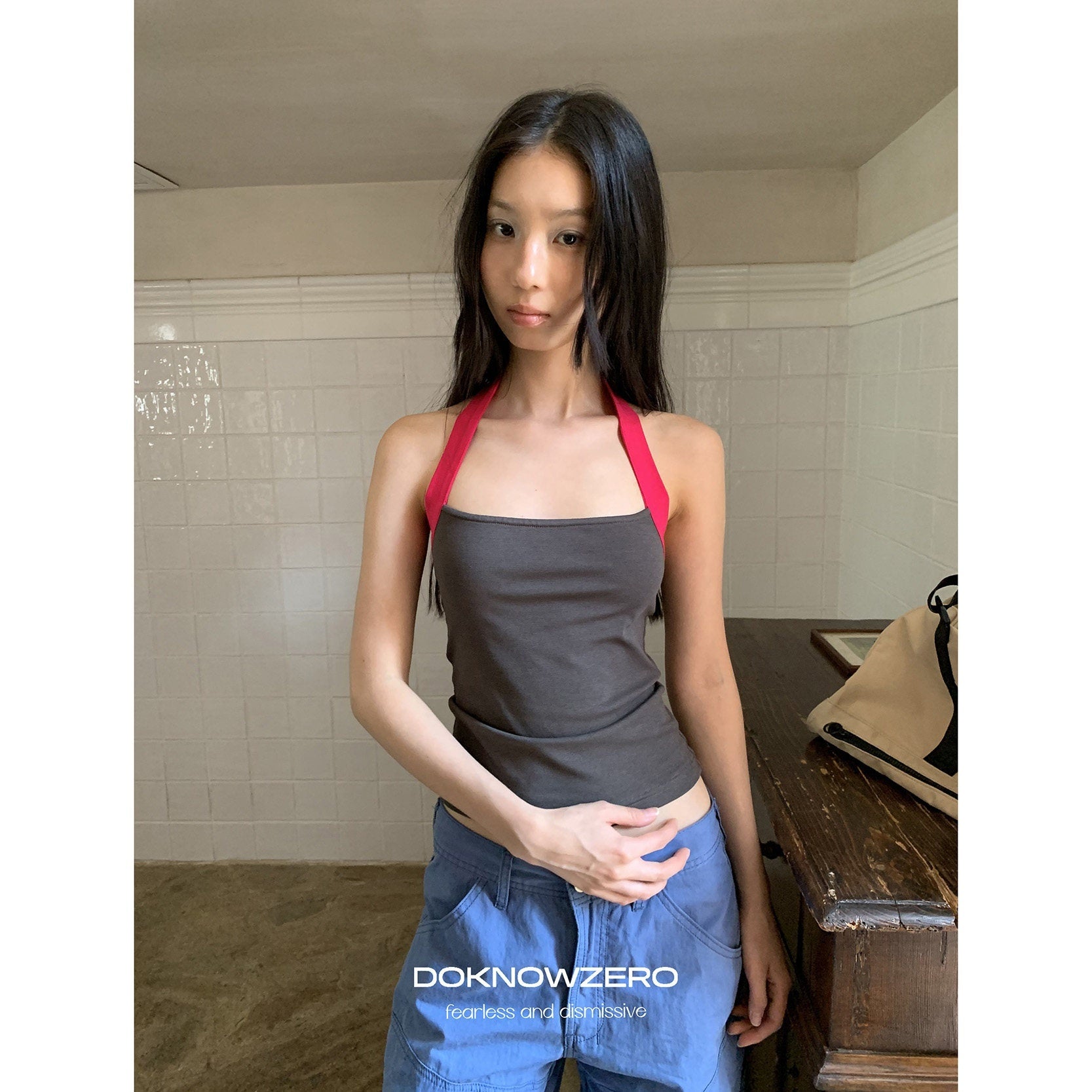 DKZ_OFFICIAL_Colorblock_Halter_Webbing_Strap_Square_Neck_Slim_Women&