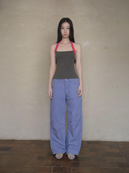 DKZ OFFICIAL Colorblock Halter Webbing Strap Square Neck Slim Women&