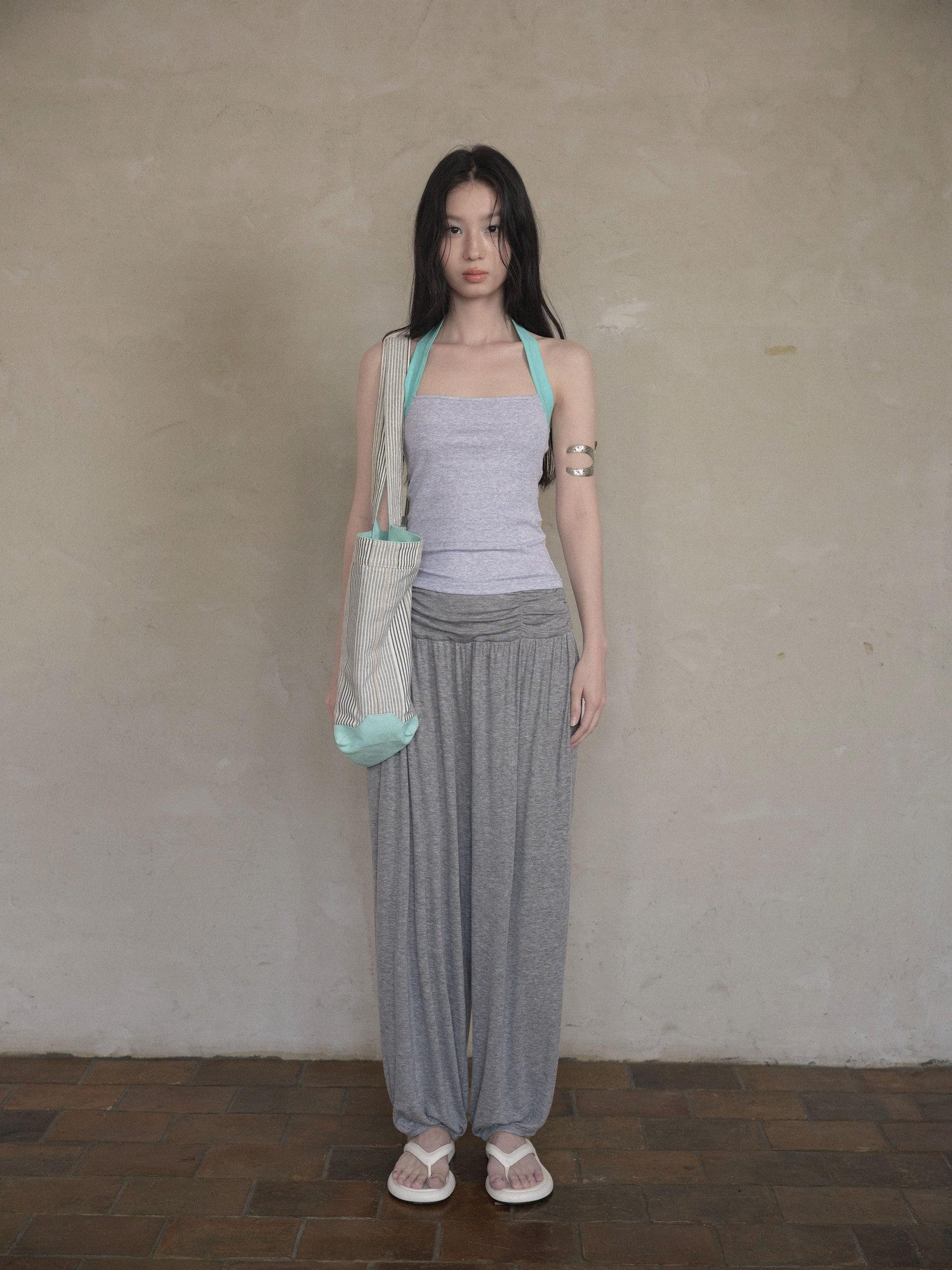 DKZ OFFICIAL Colorblock Halter Webbing Strap Square Neck Slim Women&