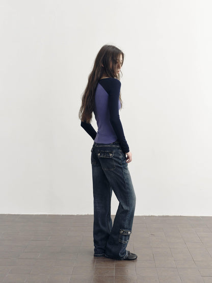DKZ OFFICIAL Colorblock Slim Fit Raglan Sleeve Women&