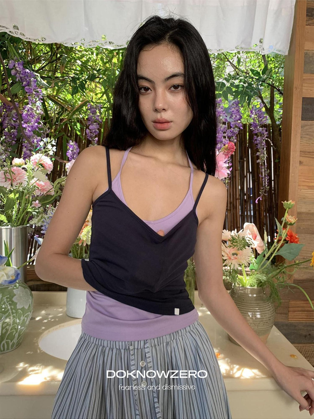 DKZ OFFICIAL Colorblock Two Piece U Neck Slim Fit Sexy Outerwear Women&