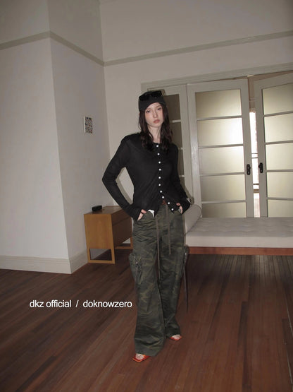 DKZ OFFICIAL Contrast Button Knit Cardigan In Lyocell