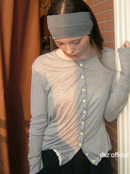 DKZ OFFICIAL Contrast Button Knit Cardigan In Lyocell