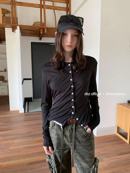 DKZ OFFICIAL Contrast Button Knit Cardigan In Lyocell