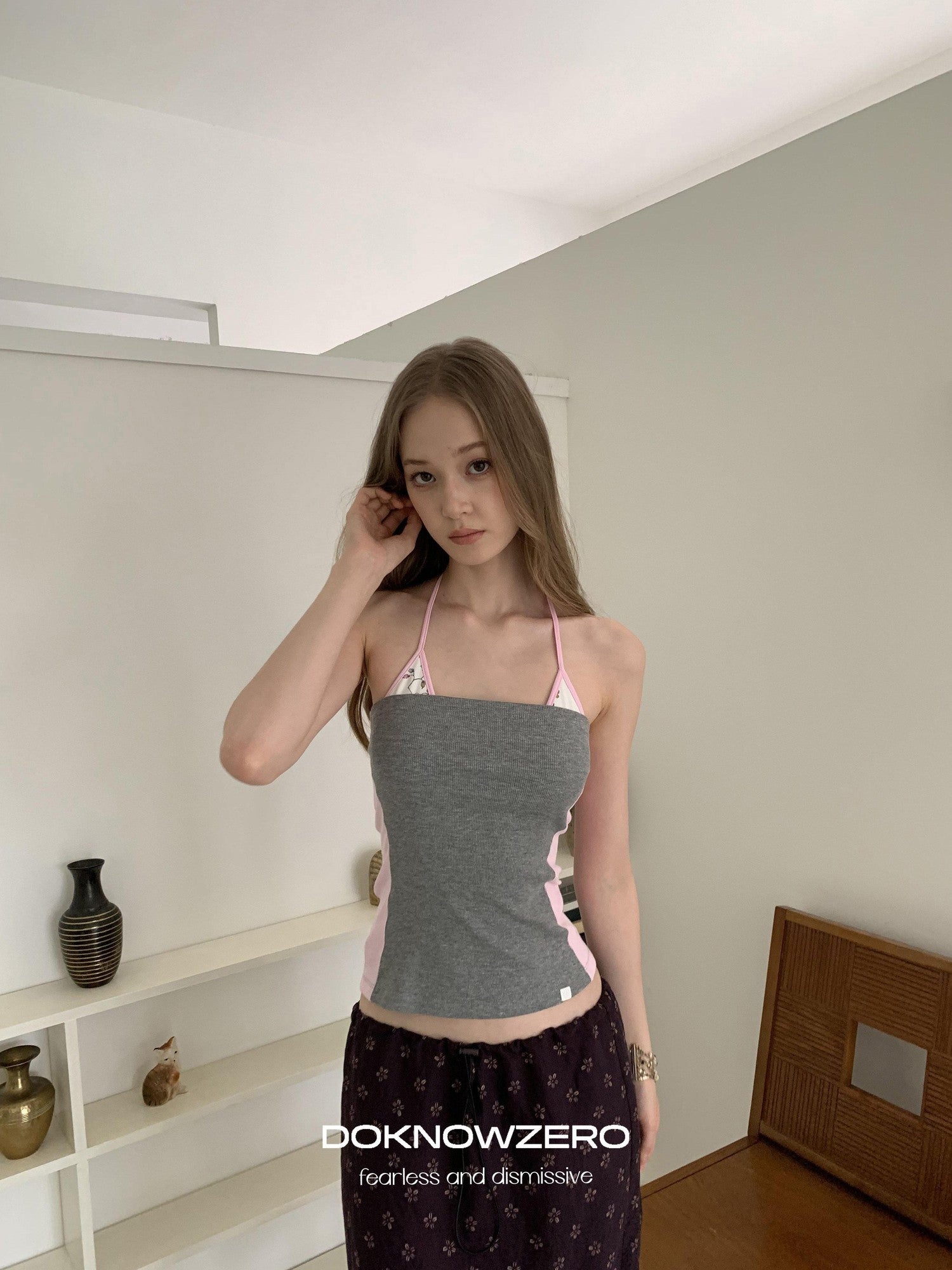 DKZ OFFICIAL Contrast Color Spliced Slim Sweet Women&