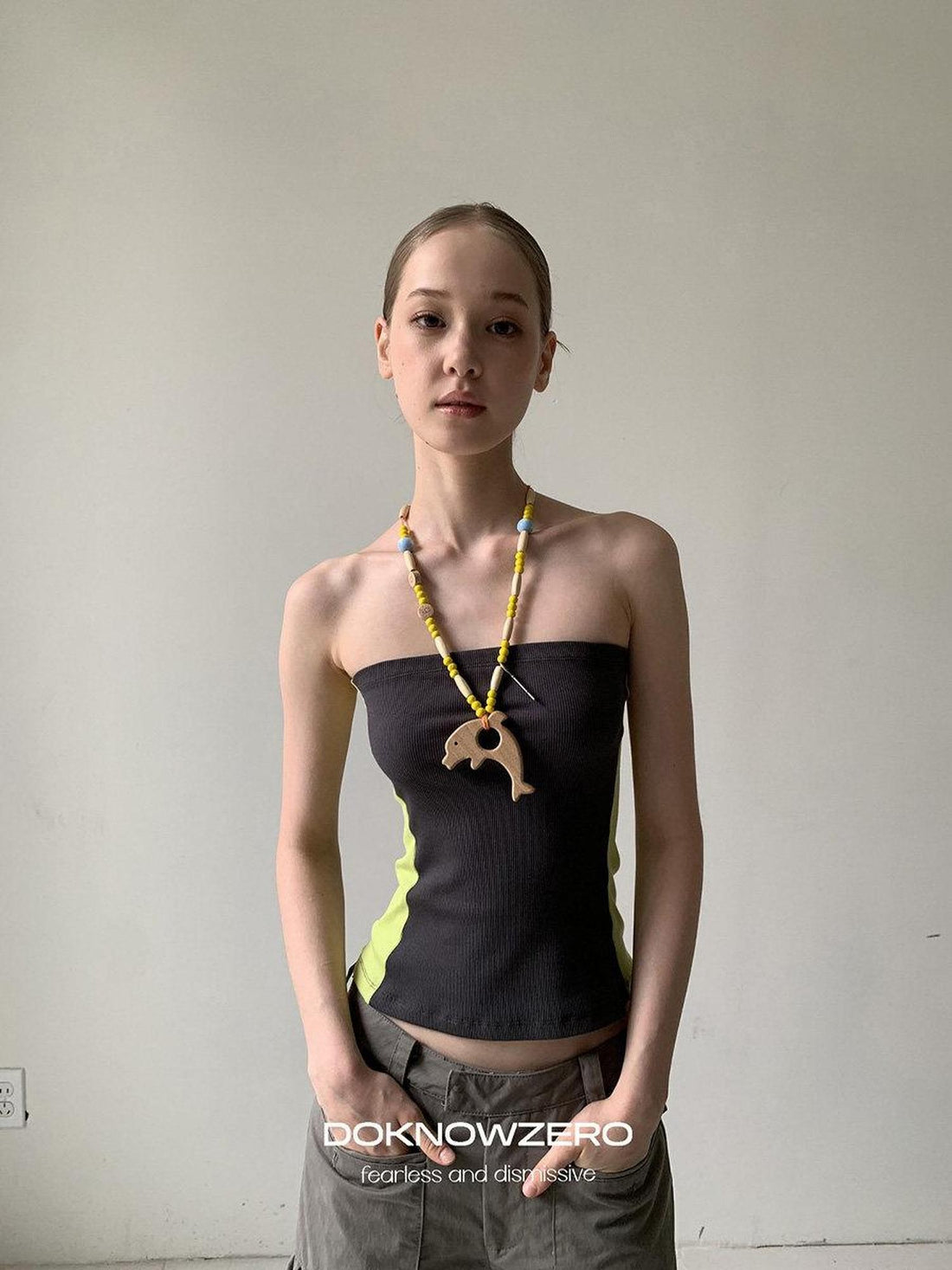 DKZ OFFICIAL Contrast Color Spliced Slim Sweet Women&