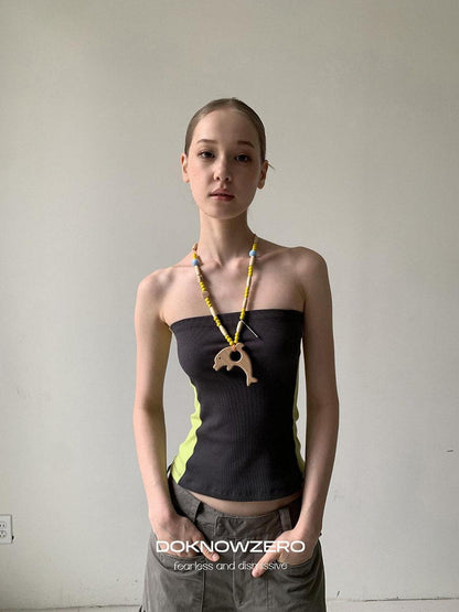 DKZ OFFICIAL Contrast Color Spliced Slim Sweet Women&