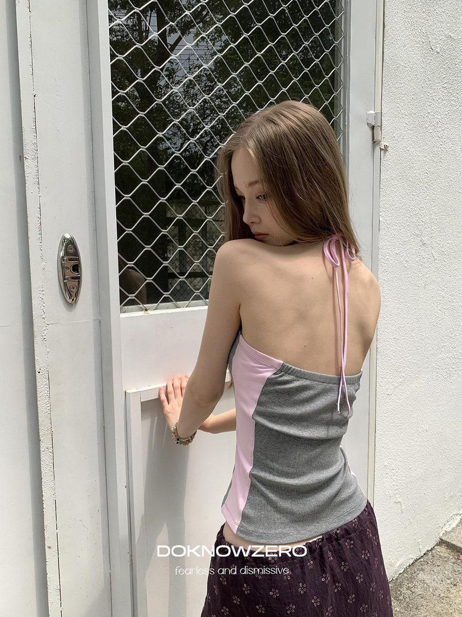 DKZ OFFICIAL Contrast Color Spliced Slim Sweet Women&