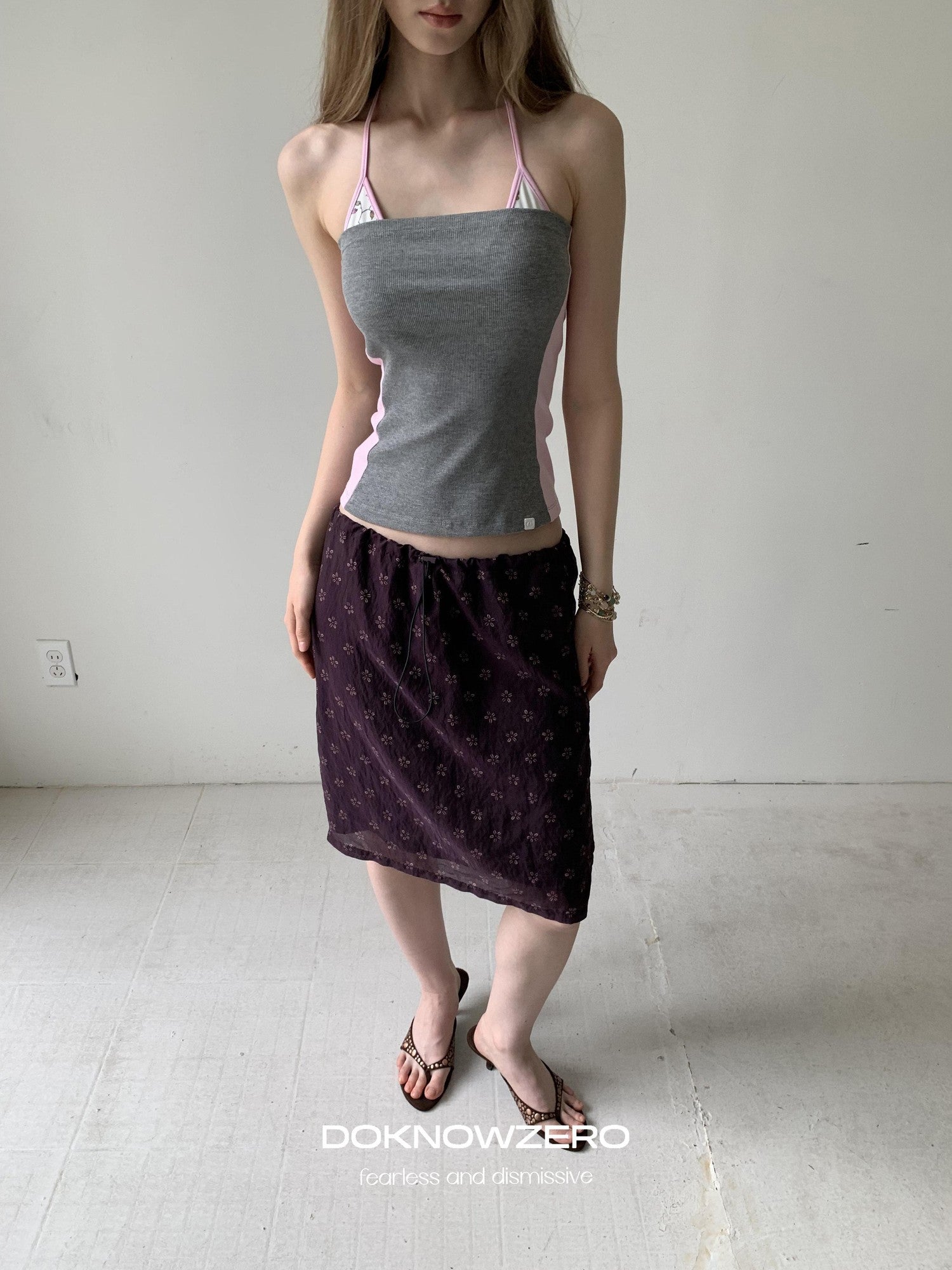 DKZ OFFICIAL Contrast Color Spliced Slim Sweet Women&