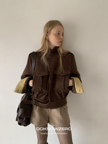 DKZ OFFICIAL Contrast Hem Retro Short Tweed Women&