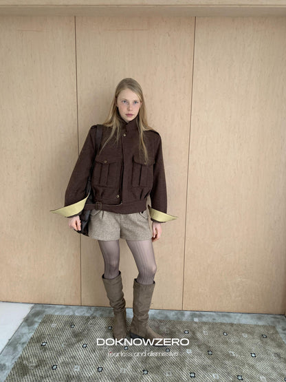 DKZ OFFICIAL Contrast Hem Retro Short Tweed Women&