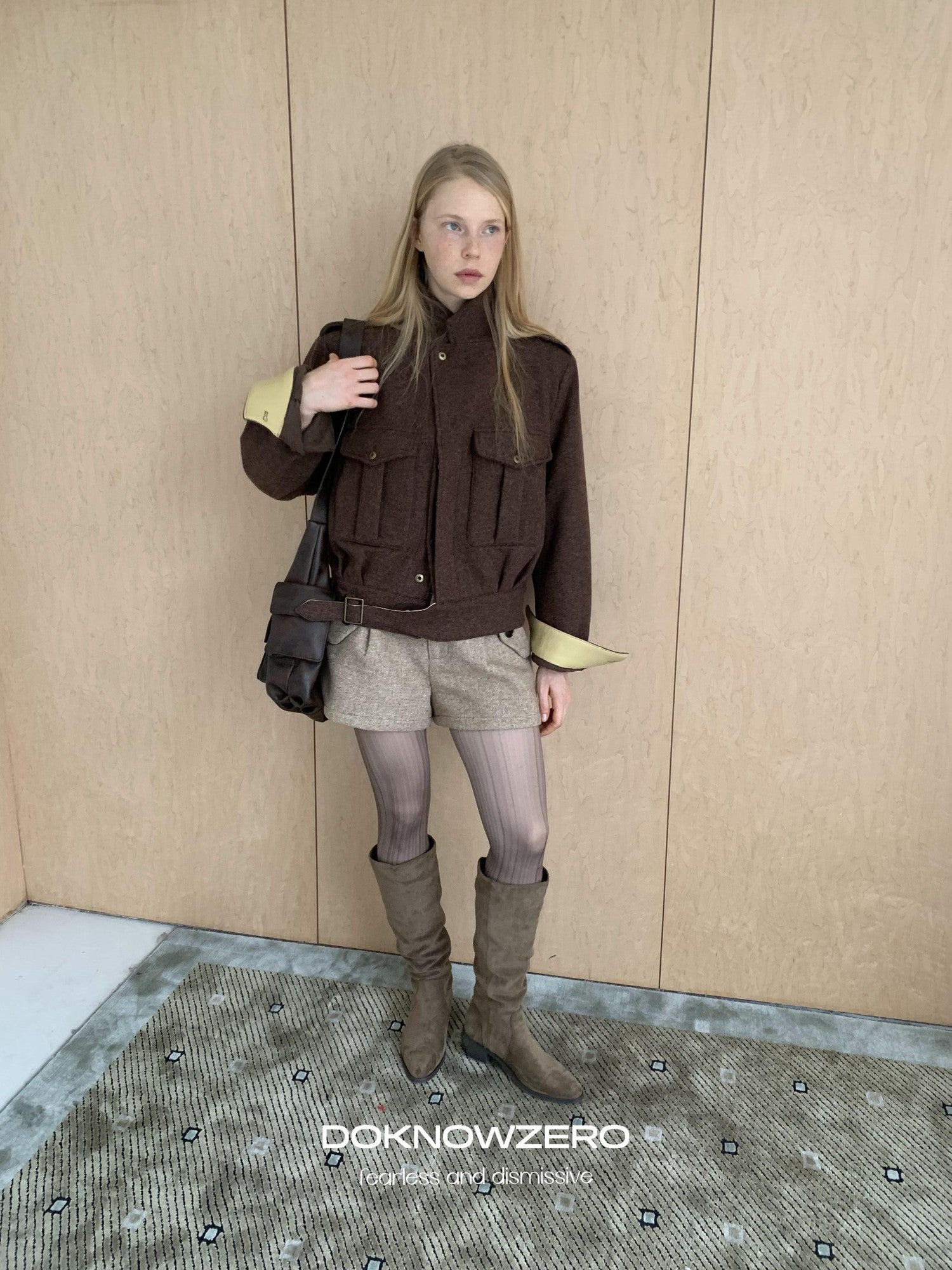 DKZ OFFICIAL Contrast Hem Retro Short Tweed Women&