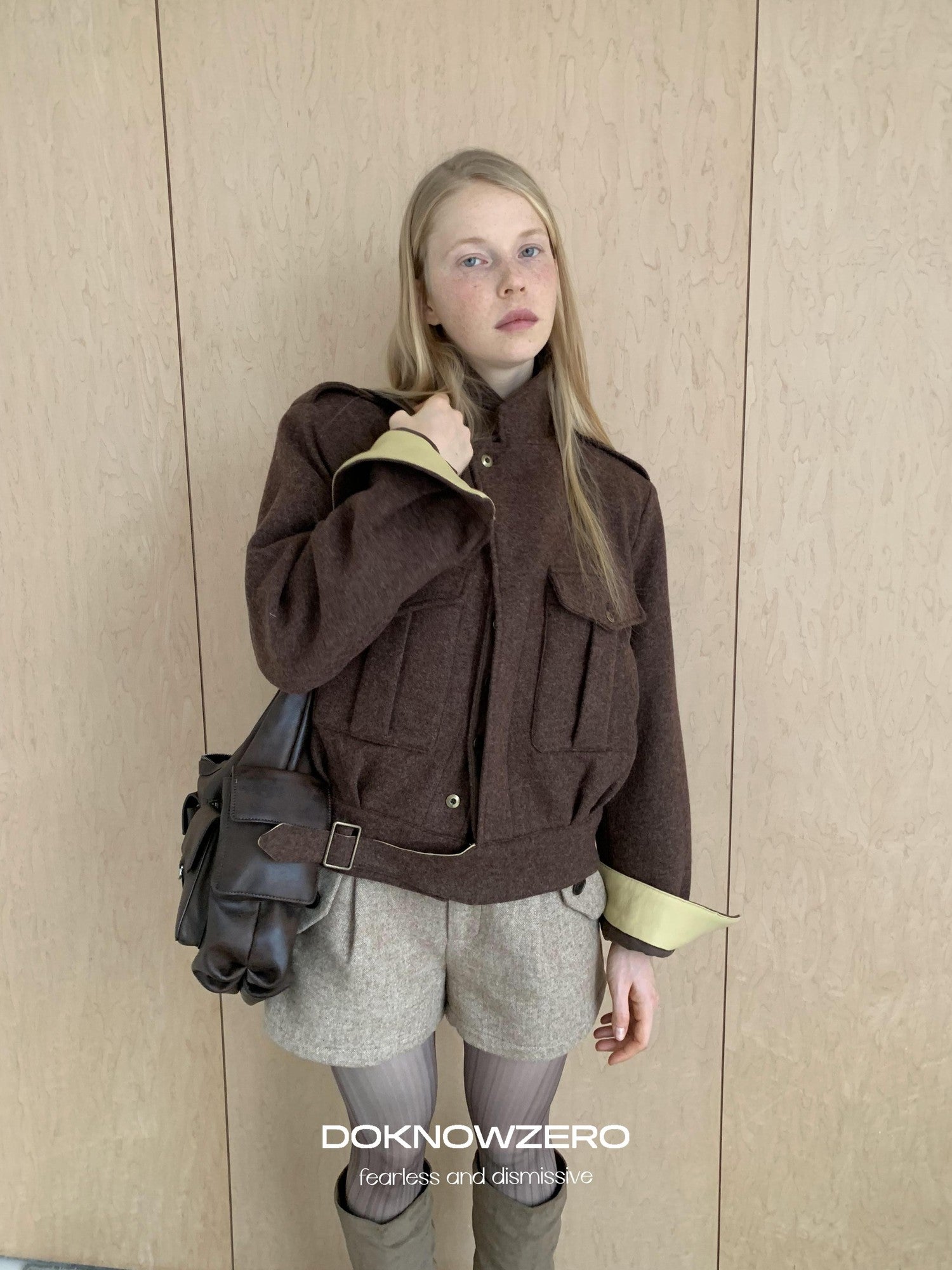DKZ OFFICIAL Contrast Hem Retro Short Tweed Women&
