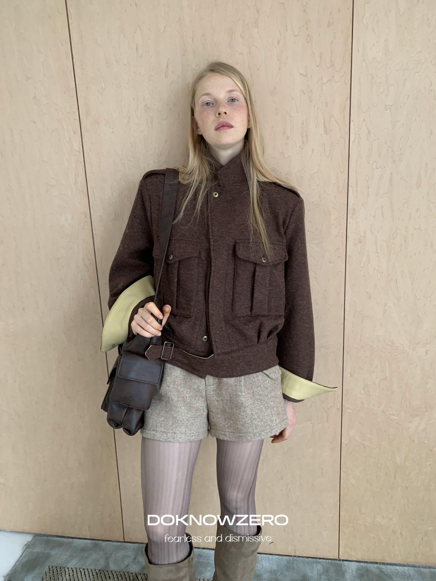 DKZ OFFICIAL Contrast Hem Retro Short Tweed Women&