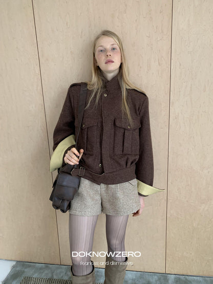 DKZ OFFICIAL Contrast Hem Retro Short Tweed Women&