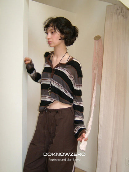 DKZ OFFICIAL Contrast Stripe Henley Vintage Women&