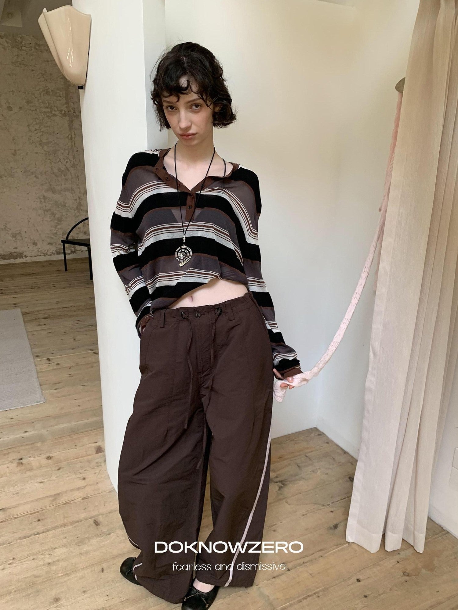 DKZ OFFICIAL Contrast Stripe Henley Vintage Women&