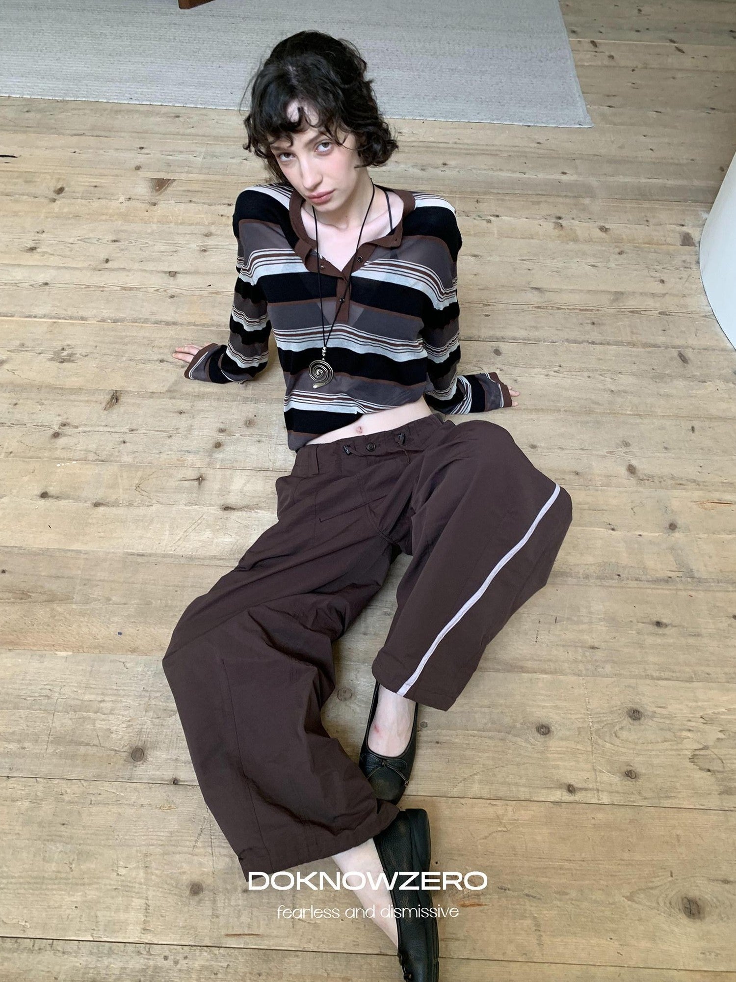 DKZ OFFICIAL Contrast Stripe Henley Vintage Women&