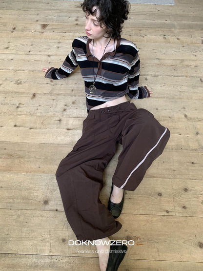 DKZ OFFICIAL Contrast Stripe Henley Vintage Women&