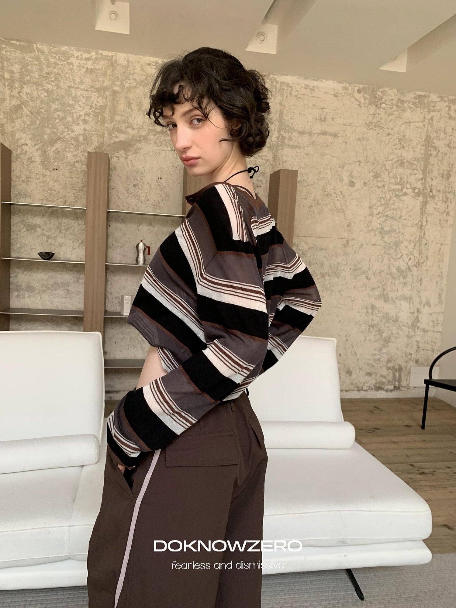 DKZ OFFICIAL Contrast Stripe Henley Vintage Women&