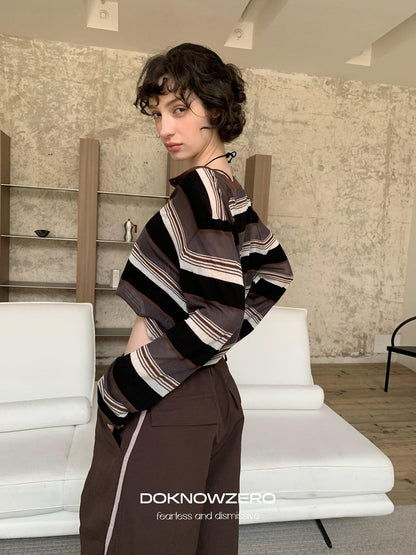 DKZ OFFICIAL Contrast Stripe Henley Vintage Women&