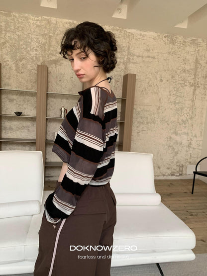 DKZ OFFICIAL Contrast Stripe Henley Vintage Women&
