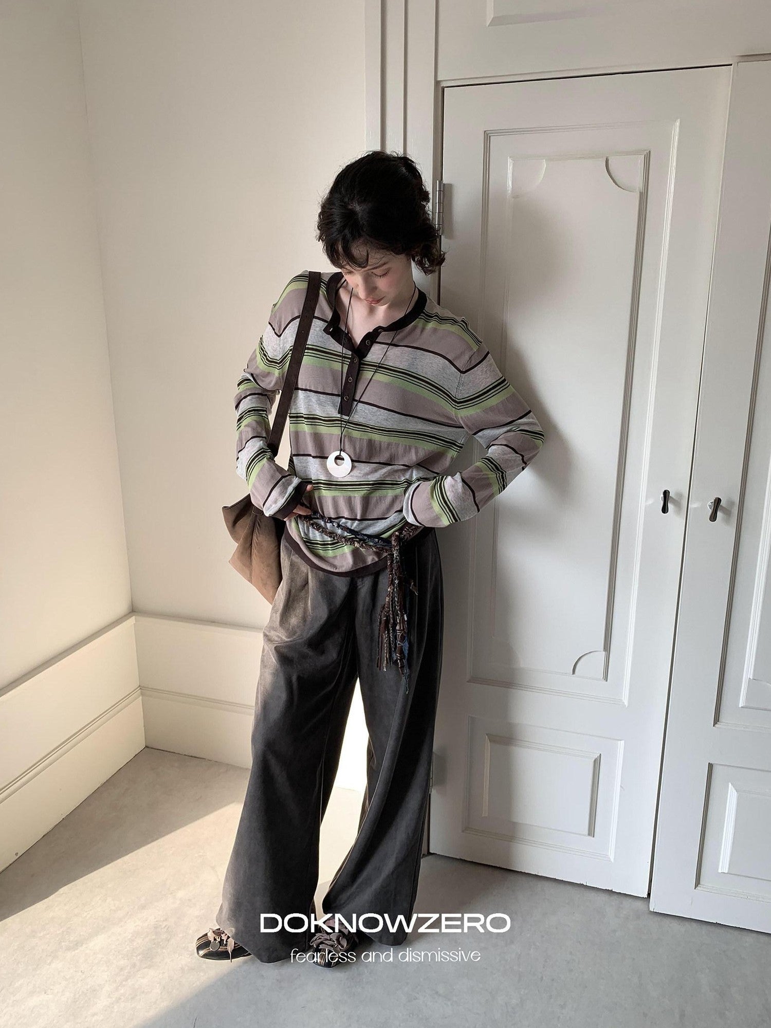 DKZ OFFICIAL Contrast Stripe Henley Vintage Women&