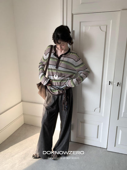 DKZ OFFICIAL Contrast Stripe Henley Vintage Women&