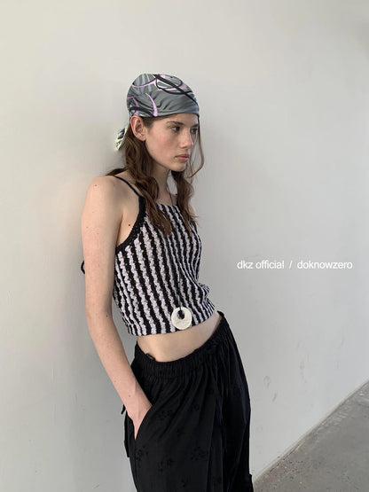 DKZ OFFICIAL Crochet Striped Deep Blue Summer Tank Top