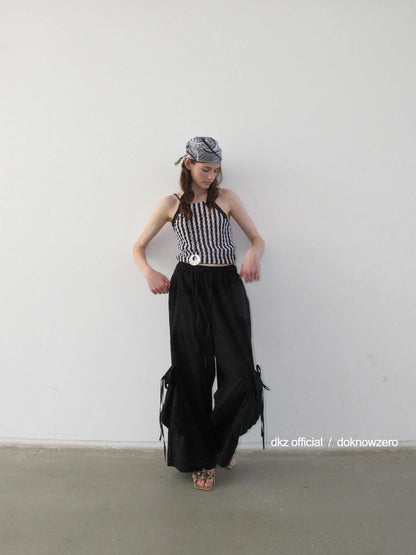 DKZ OFFICIAL Crochet Striped Deep Blue Summer Tank Top