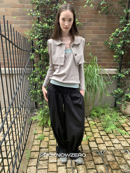 DKZ OFFICIAL Cropped Doll Collar Striped Two Piece Women&