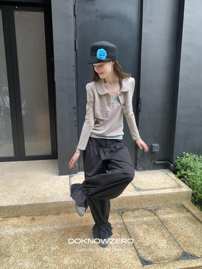 DKZ OFFICIAL Cropped Doll Collar Striped Two Piece Women&